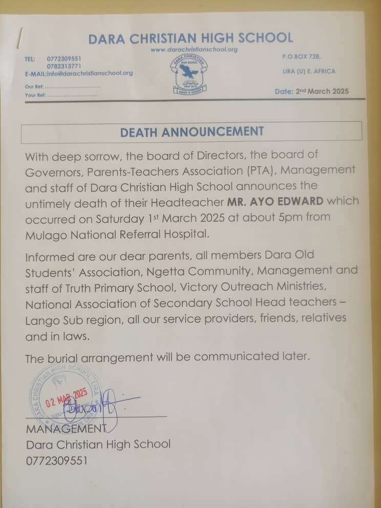 Dara Christian High School Mourns the Passing of Headteacher Ayo Edward